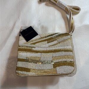 America & beyond Cream Beaded Crossbody Bag